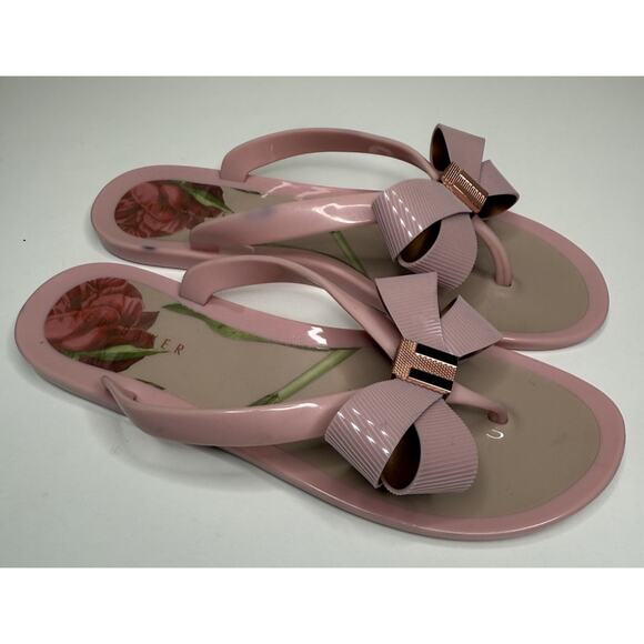 Ted Baker London Susie P Bow Sandals Womens EU 39 US 8 Pink Plastic Flip Flop - Picture 1 of 9